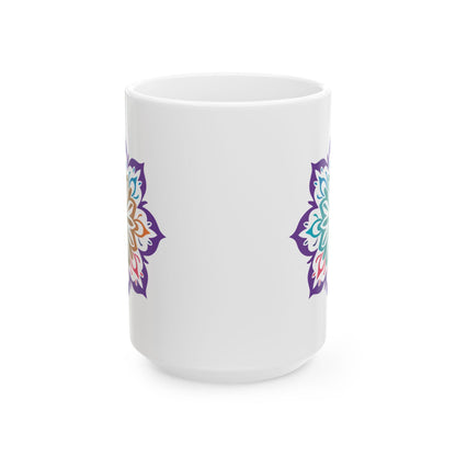 ColorFlow Harmony Bloom Mandala Ceramic Mug | 15oz Boho Gradient Art Coffee Cup