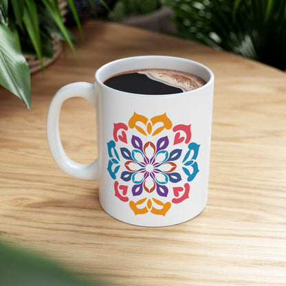 Vibrant Mandala Art Ceramic Mug | 15oz Coffee Cup | Colorful Artistic Design