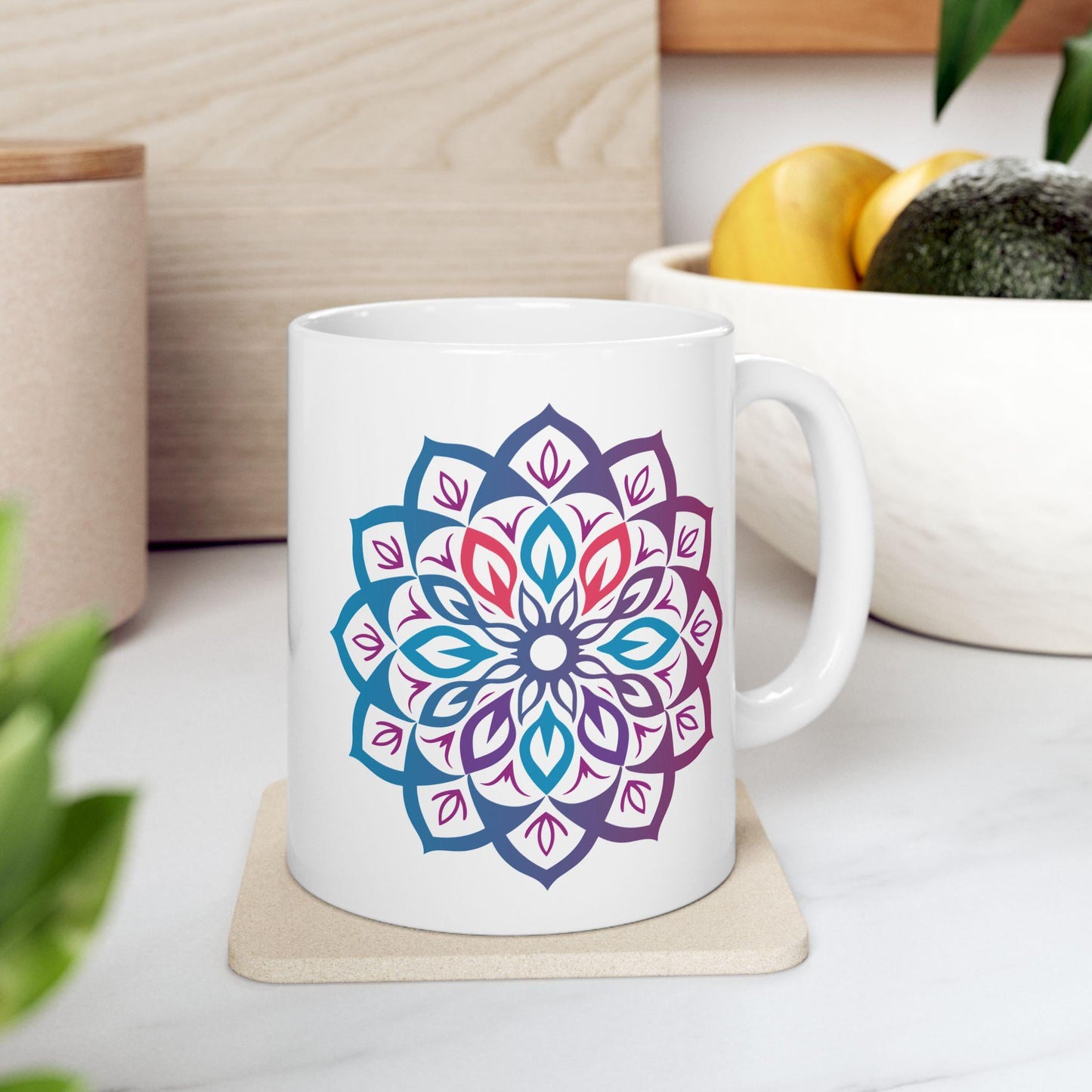 Mystic Aura Mandala Ceramic Mug | Blue Purple Boho Coffee Cup