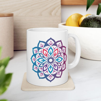 Mystic Aura Mandala Ceramic Mug | Blue Purple Boho Coffee Cup