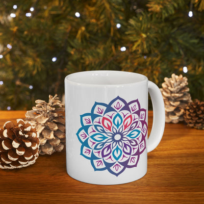 Mystic Aura Mandala Ceramic Mug | Blue Purple Boho Coffee Cup