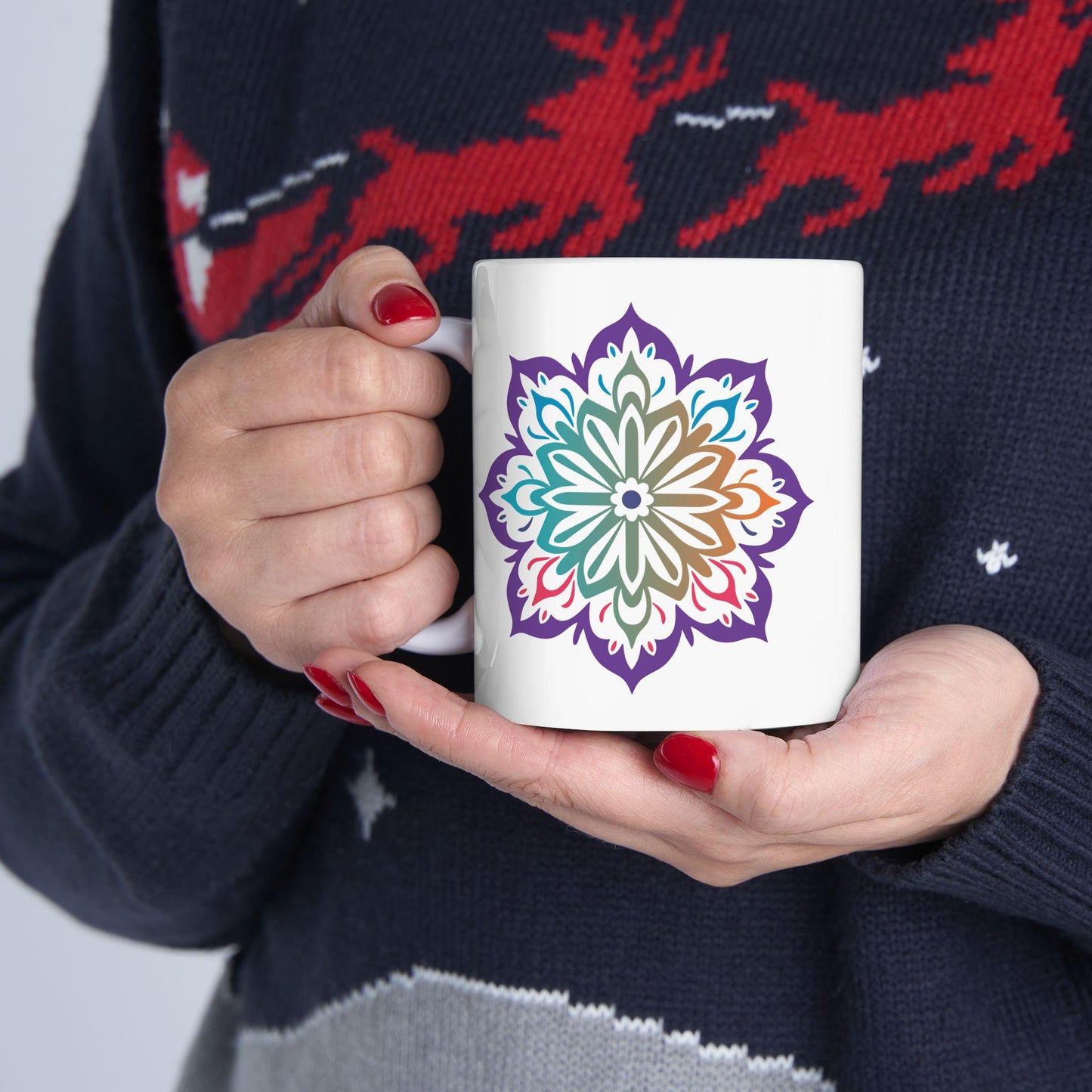 ColorFlow Harmony Bloom Mandala Ceramic Mug | 15oz Boho Gradient Art Coffee Cup