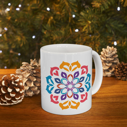 Vibrant Mandala Art Ceramic Mug | 15oz Coffee Cup | Colorful Artistic Design