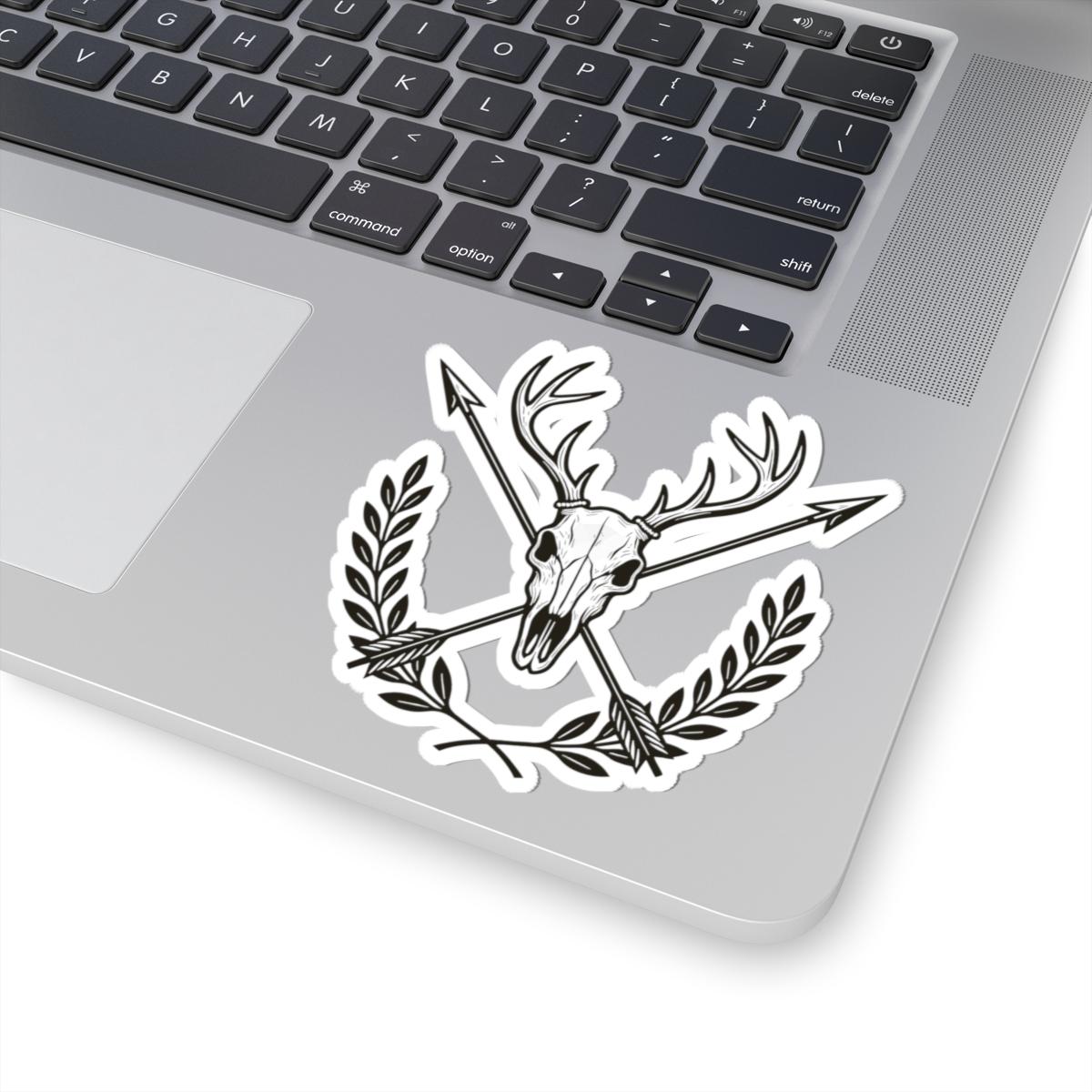 Deer Skull Sticker | Crossed Arrows, Laurel Decal | Hunting, Western Gothic Vinyl Art