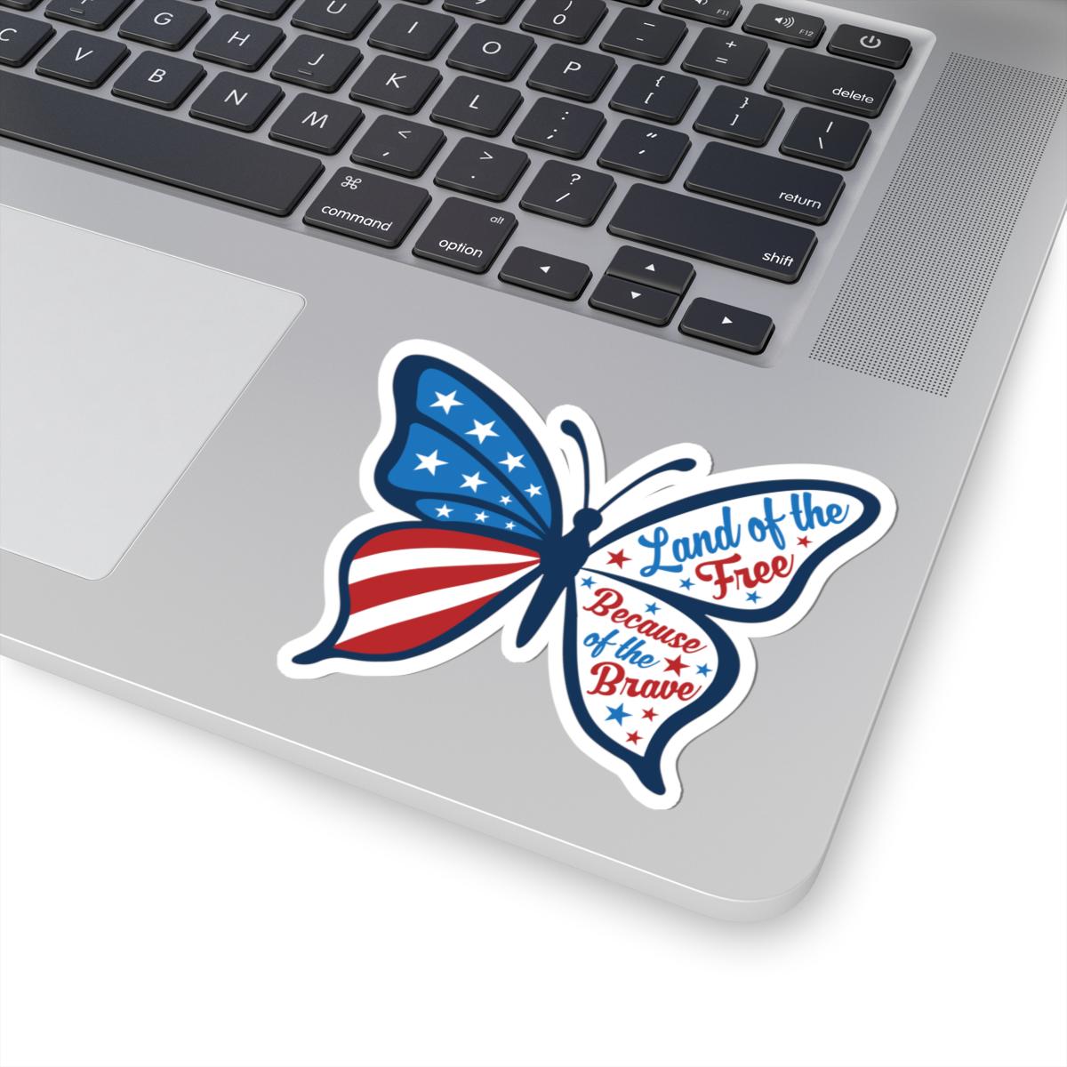 Patriotic Butterfly Sticker | Land of the Free Because of the Brave USA Decal