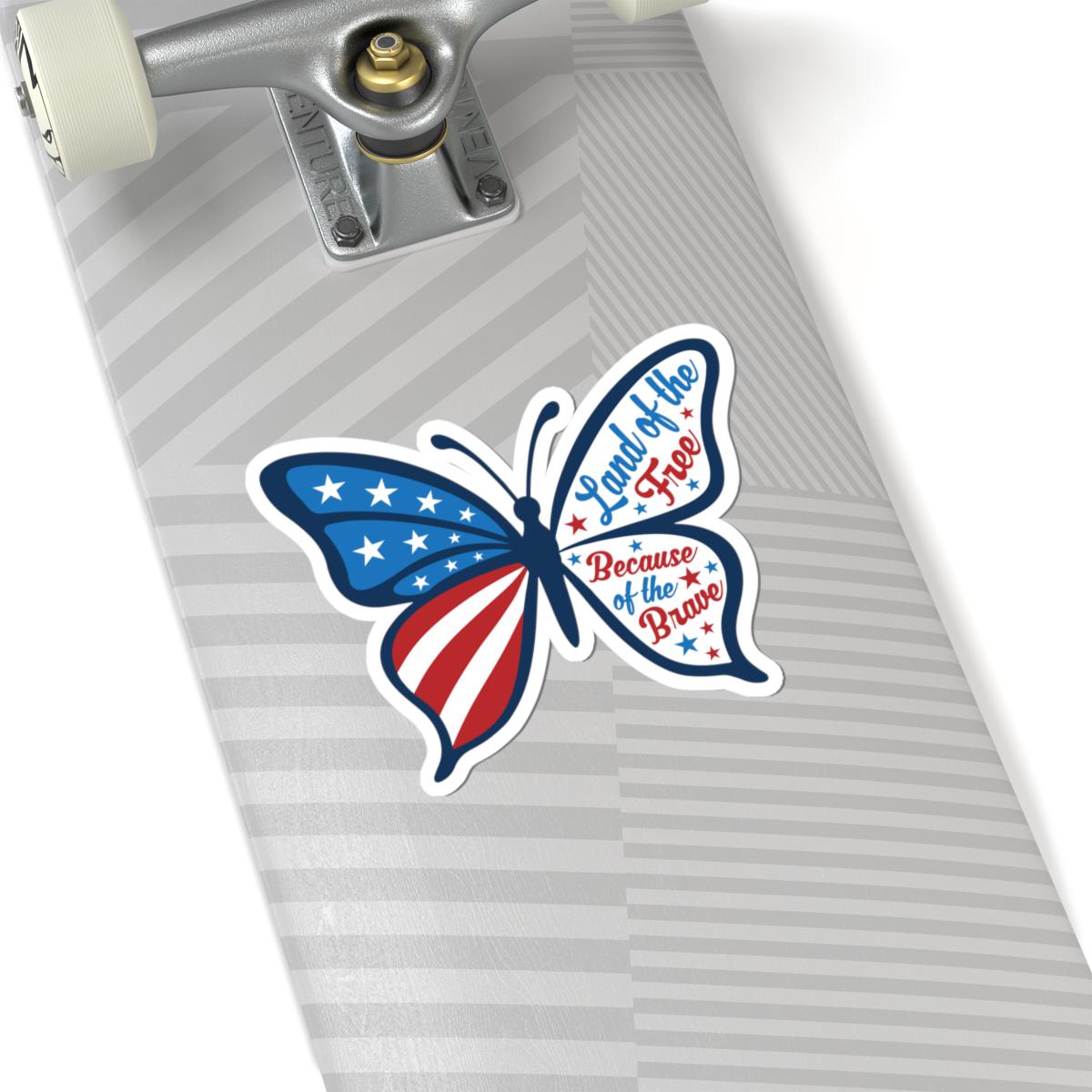 Patriotic Butterfly Sticker | Land of the Free Because of the Brave USA Decal