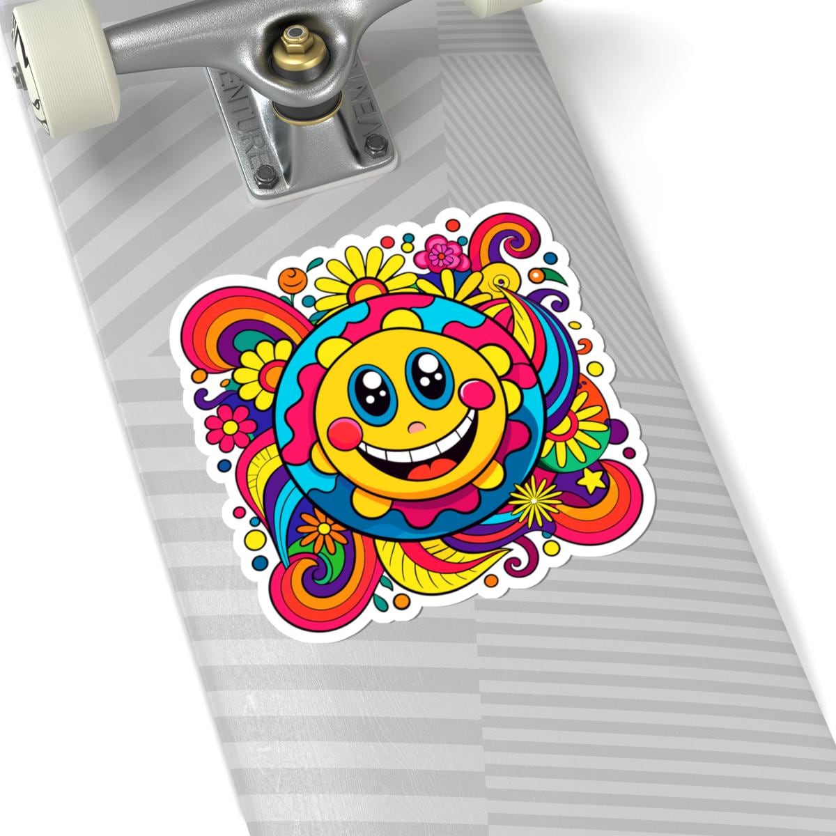 Groovy Flower Power Smiley Sticker | Retro Sun Face Vinyl Decal
