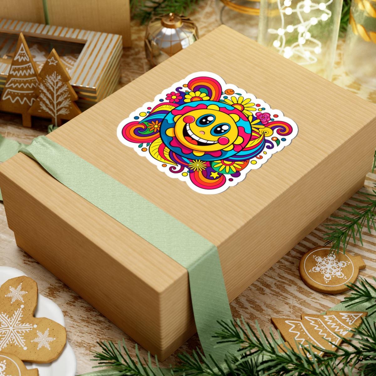 Groovy Flower Power Smiley Sticker | Retro Sun Face Vinyl Decal