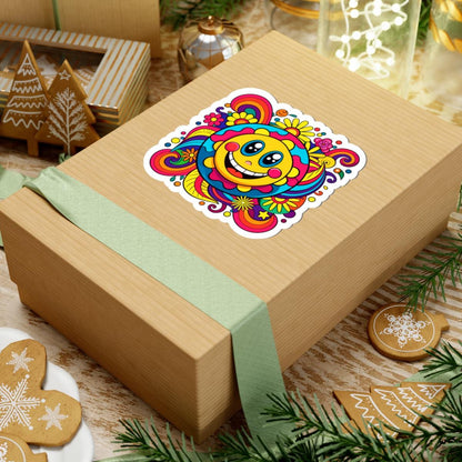 Groovy Flower Power Smiley Sticker | Retro Sun Face Vinyl Decal