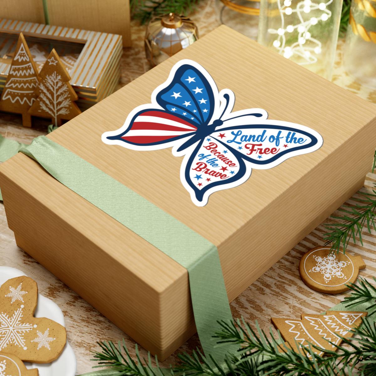 Patriotic Butterfly Sticker | Land of the Free Because of the Brave USA Decal