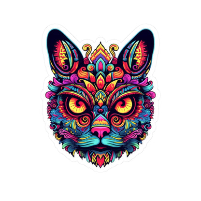 Psychedelic Cat Sticker | Trippy Boho Feline Vinyl Decal (Waterproof)