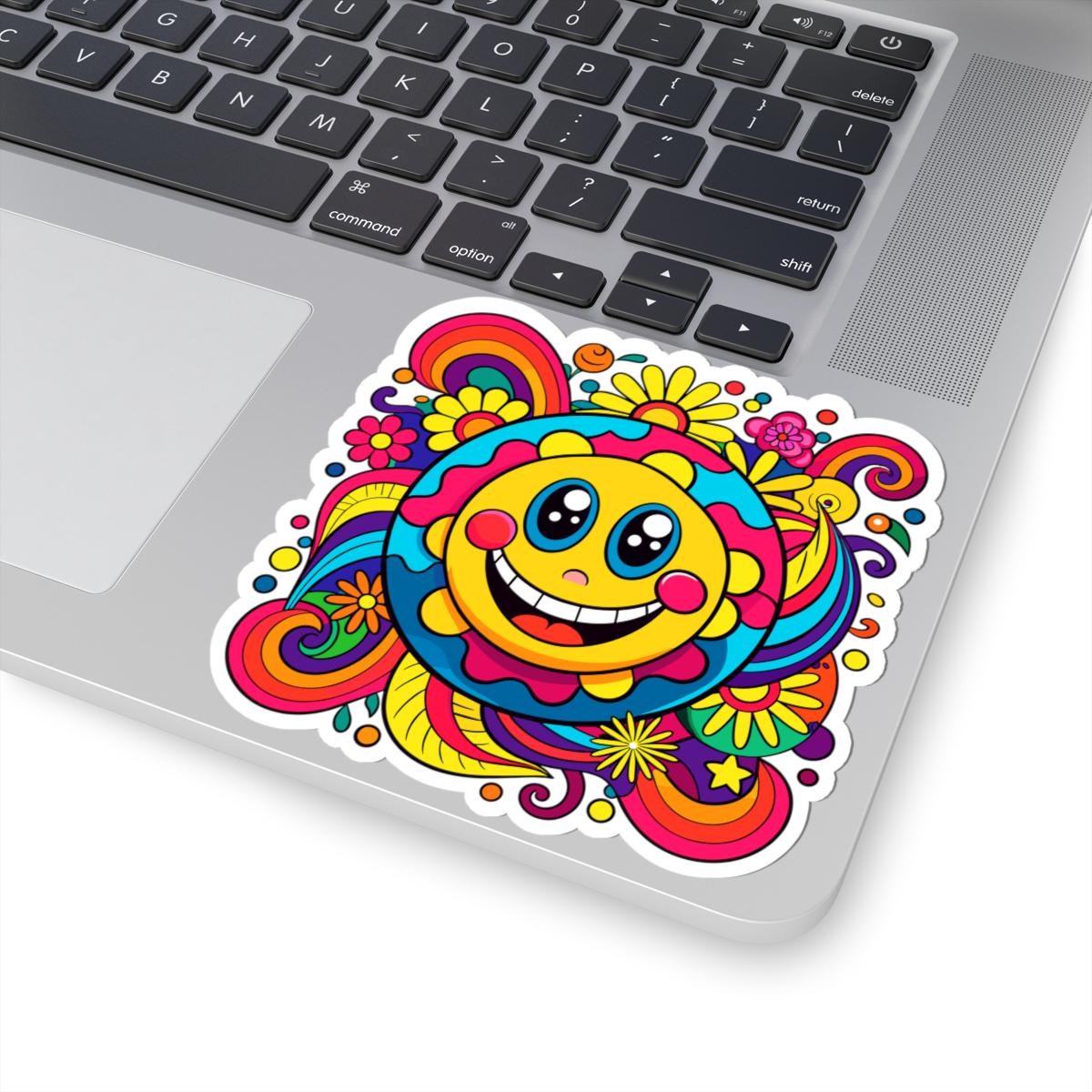 Groovy Flower Power Smiley Sticker | Retro Sun Face Vinyl Decal