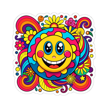 Groovy Flower Power Smiley Sticker | Retro Sun Face Vinyl Decal