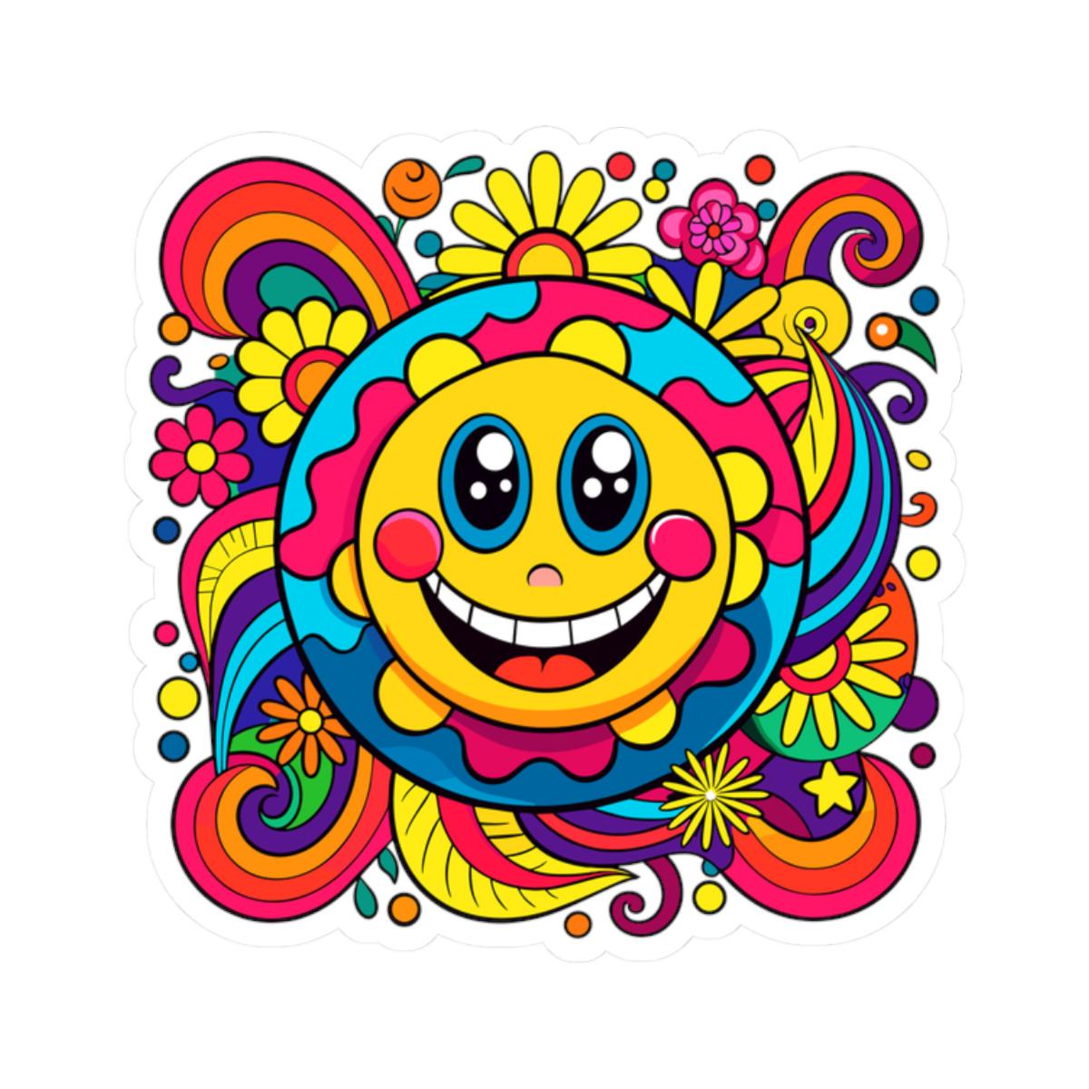 Groovy Flower Power Smiley Sticker | Retro Sun Face Vinyl Decal