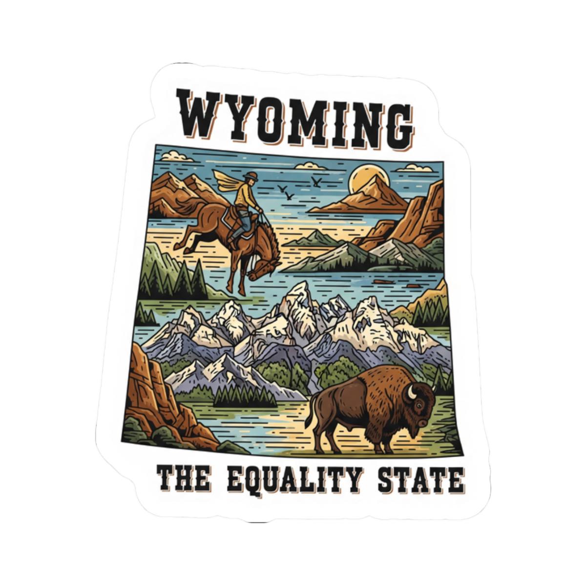 Wyoming Sticker Pack | Cowboy Bison Mountain Art, Equality State Vinyl (Glossy/Matte/Holographic)
