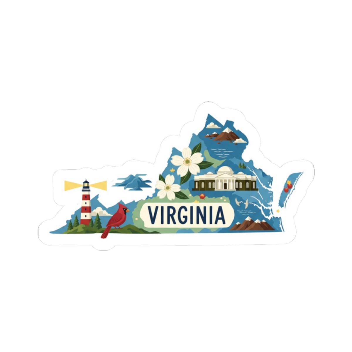 ColorFlow | Virginia Vinyl Sticker Pack | Cardinal Dogwood Lighthouse Art | Waterproof Glossy Matte Holographic