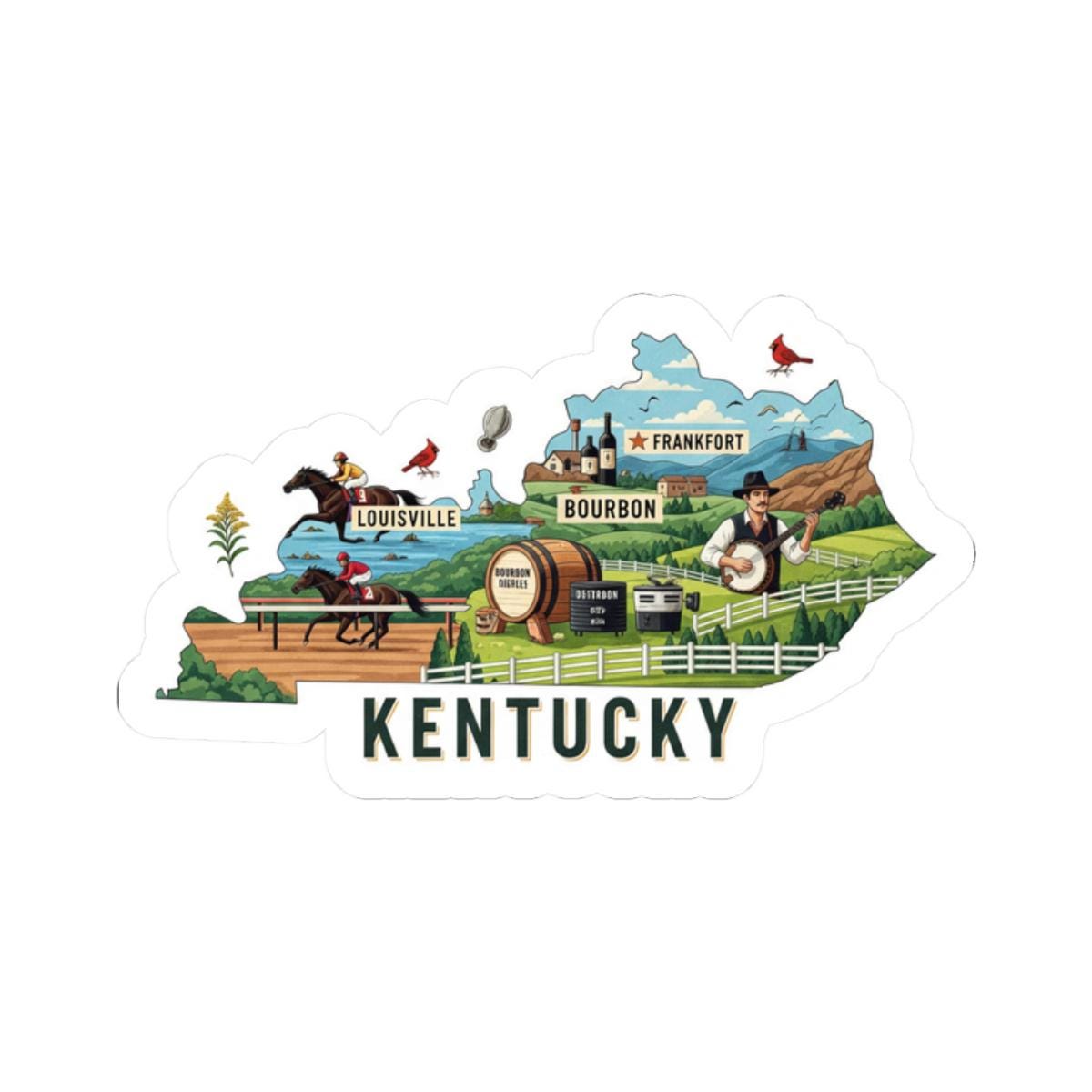 Kentucky State Vinyl Sticker | Horse Racing, Bourbon Art Decal (Waterproof)