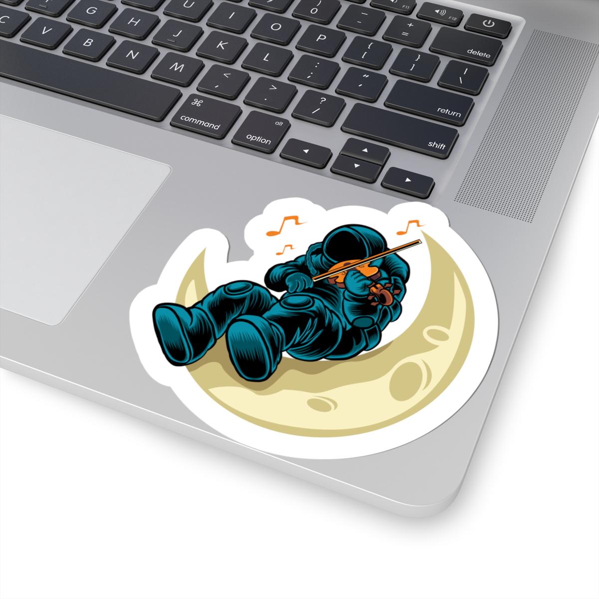 Astronaut Violinist Moon Sticker | Space Musician Vinyl Decal, Waterproof Art