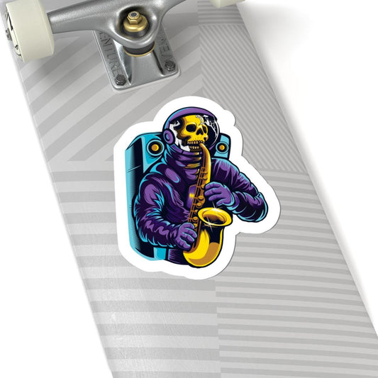 Astronaut Skull Saxophonist Sticker | Cosmic Jazz Music Decal (Vinyl)