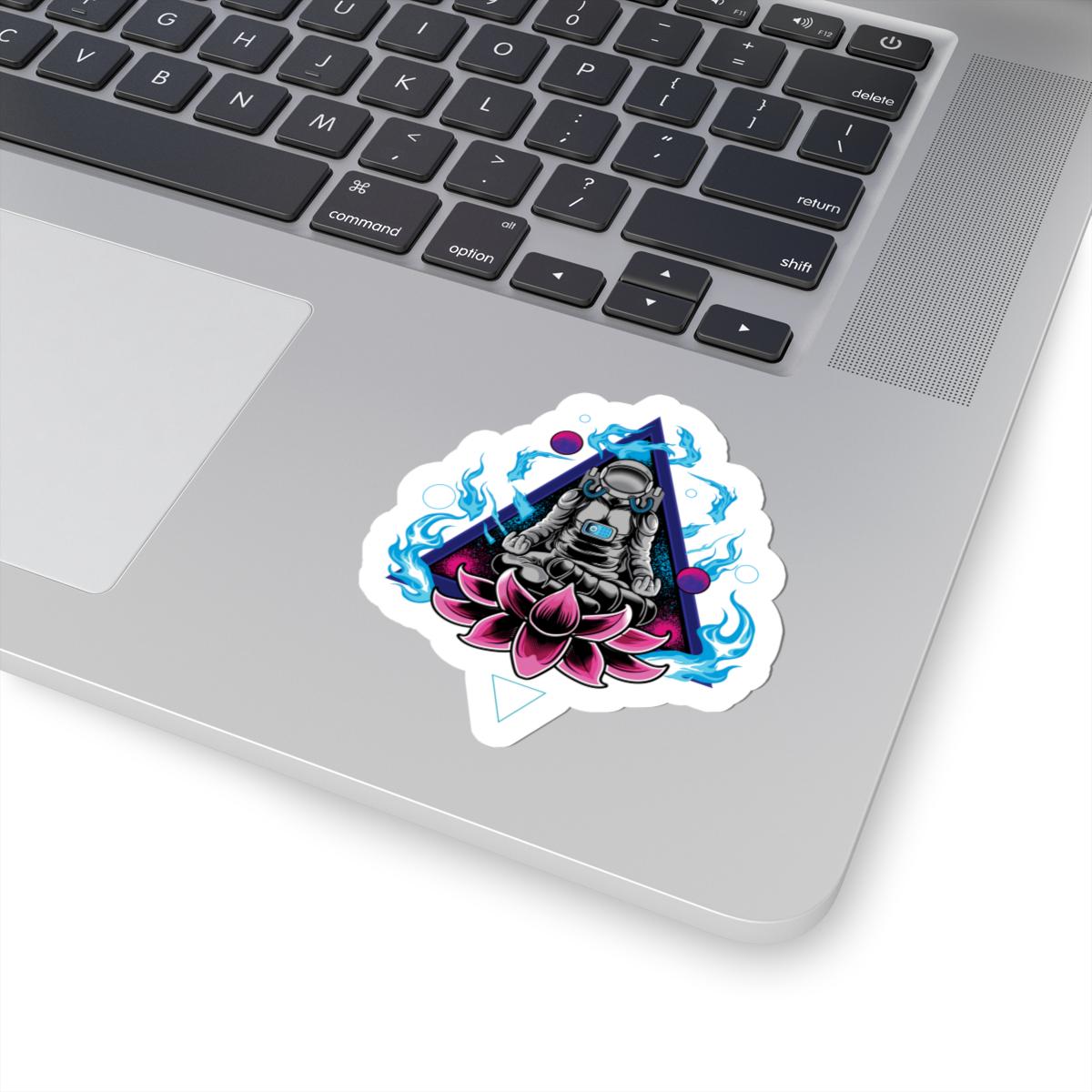 ColorFlow Astronaut Meditation Sticker | Cosmic Zen Lotus Space Art Decal | Mindfulness Galaxy Vinyl Sticker