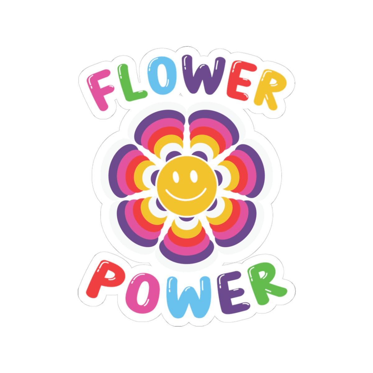 Flower Power Sticker | Groovy Rainbow Smile Face Decal (Waterproof Vinyl)