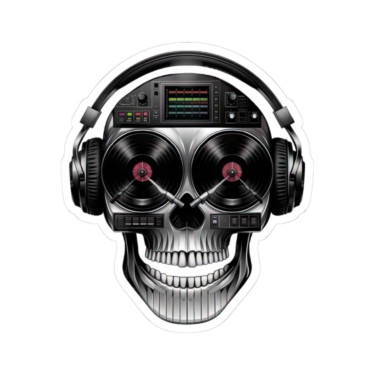 DJ Skull Sticker | Turntables, Headphones, Techno Music Vinyl Decal (Waterproof)