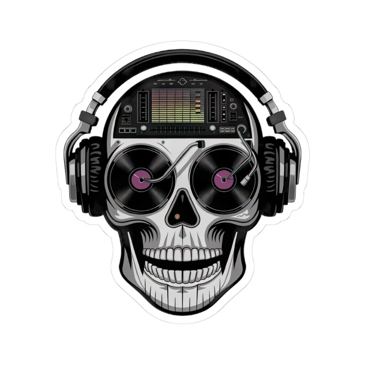 DJ Skull Sticker | Vinyl Turntable Headphones Decal (Waterproof)