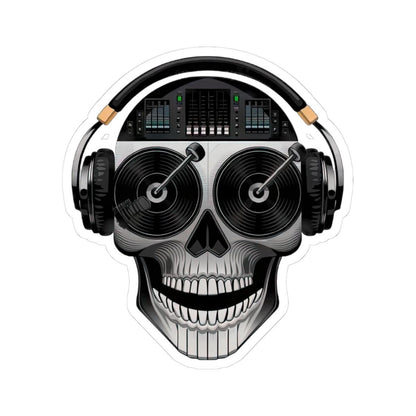 DJ Skull Sticker | Turntable Eyes, Headphones, Mixer Art (Waterproof Vinyl)