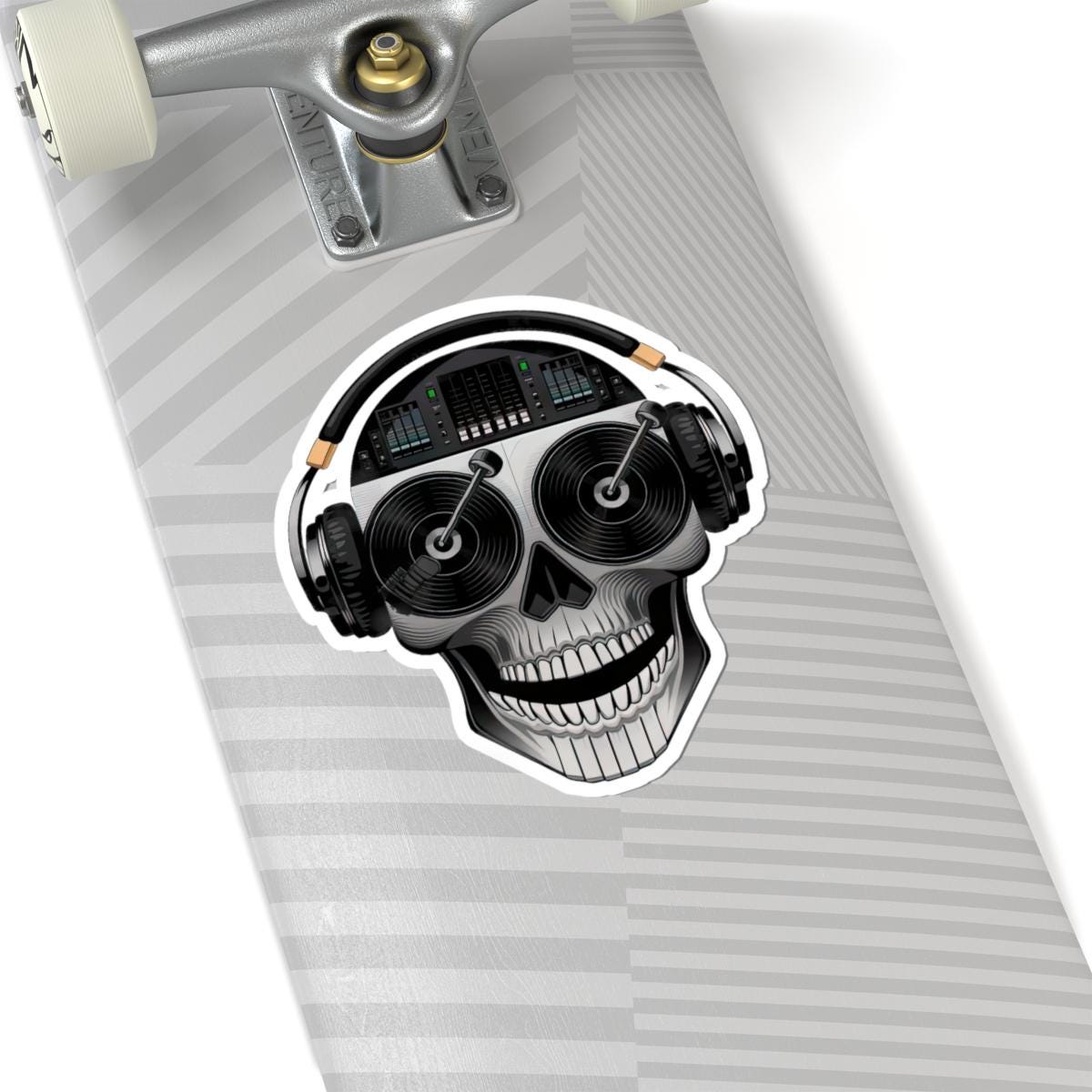DJ Skull Sticker | Turntable Eyes, Headphones, Mixer Art (Waterproof Vinyl)