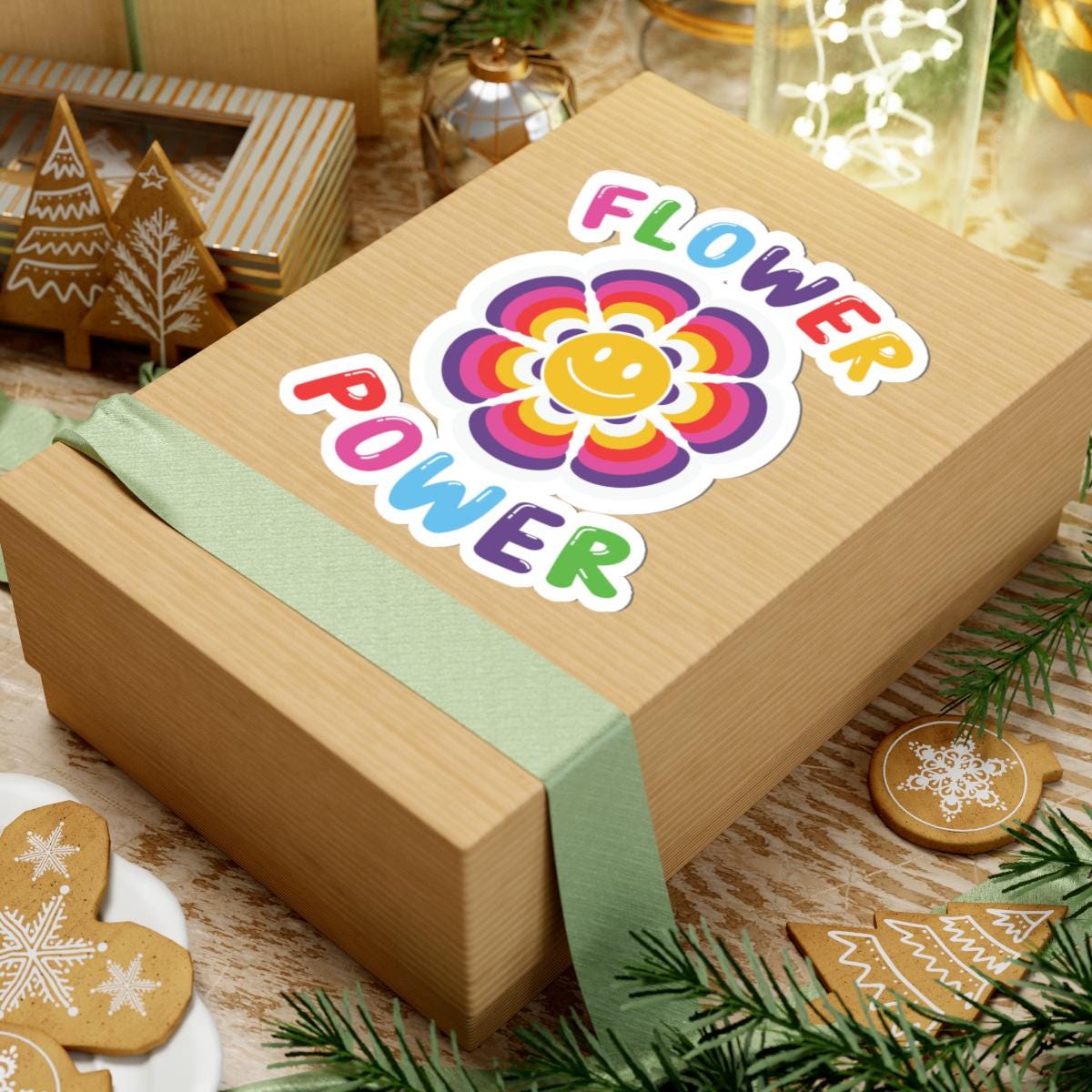 Flower Power Sticker | Groovy Rainbow Smile Face Decal (Waterproof Vinyl)