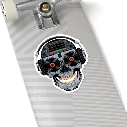 DJ Skull Sticker | Vinyl Records, Headphones, Mixer Art (Kiss Cut Decal)