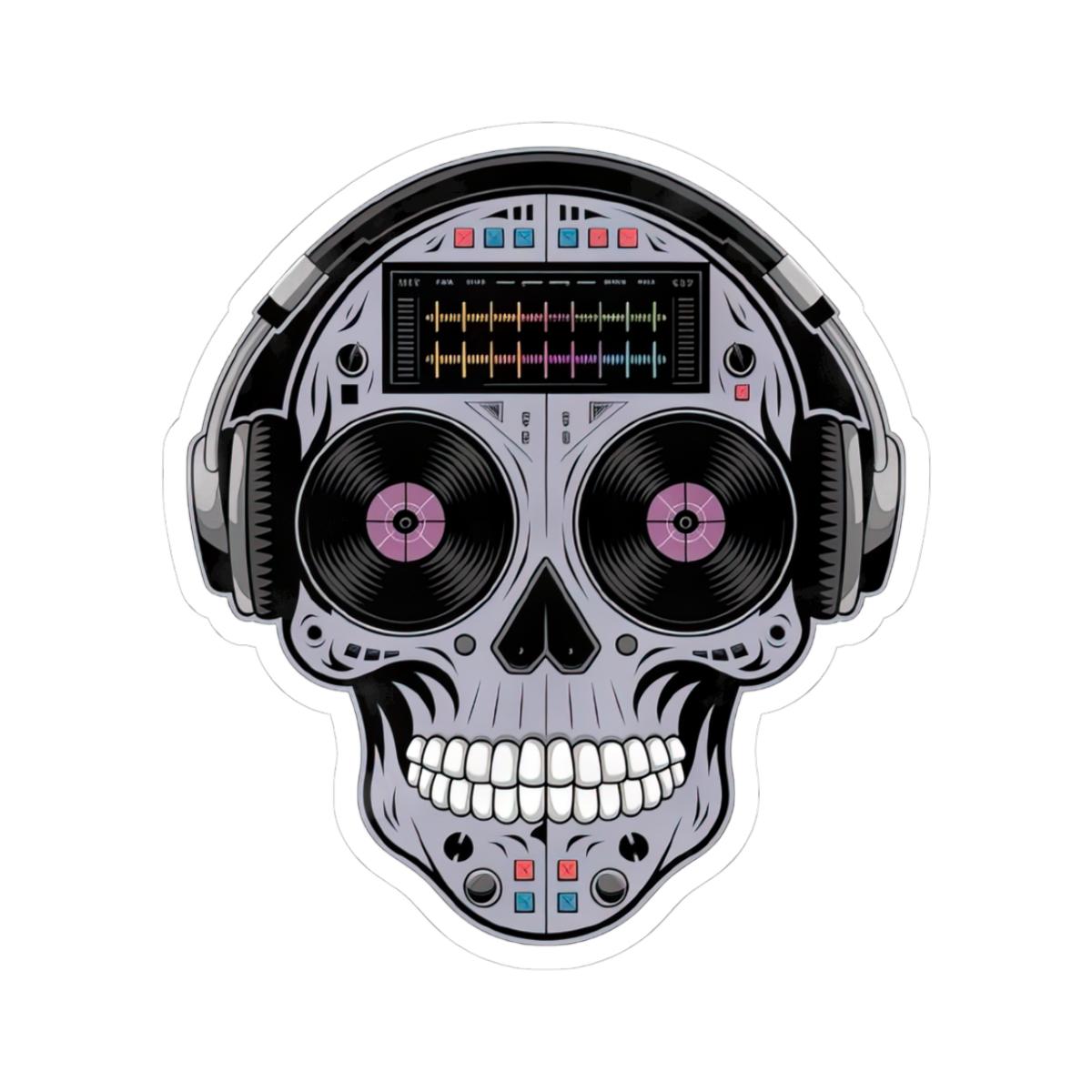 DJ Skull Sticker | Headphones, Turntable, Vinyl Record Art (Glossy)