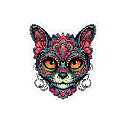 Psychedelic Cat Sticker | Mandala Floral Feline Art Vinyl Decal (Waterproof)