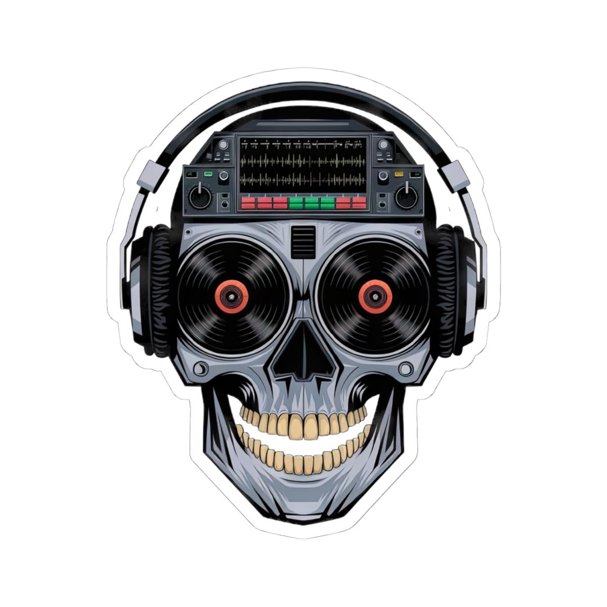 DJ Skull Sticker | Vinyl Records, Headphones, Mixer Art (Kiss Cut Decal)