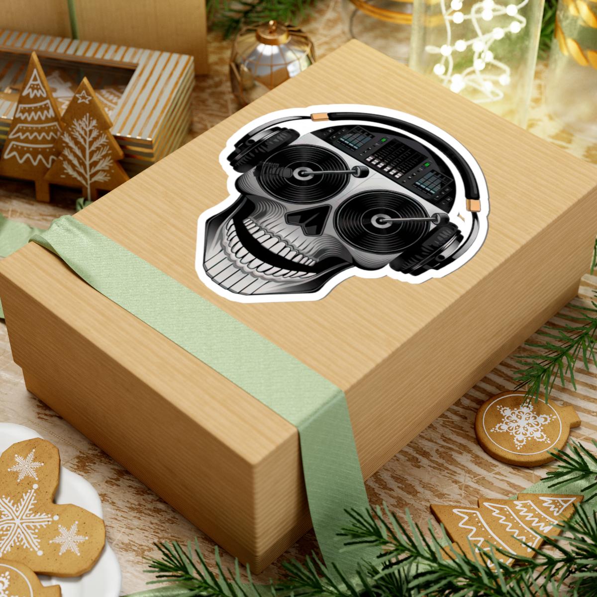 DJ Skull Sticker | Turntable Eyes, Headphones, Mixer Art (Waterproof Vinyl)
