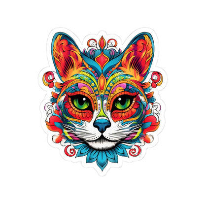 Psychedelic Cat Sticker | Mandala Floral Trippy Vinyl Decal (Waterproof)