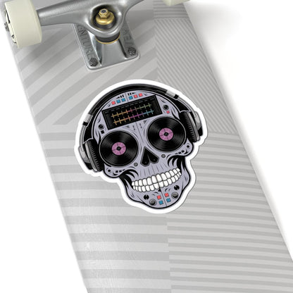 DJ Skull Sticker | Headphones, Turntable, Vinyl Record Art (Glossy)