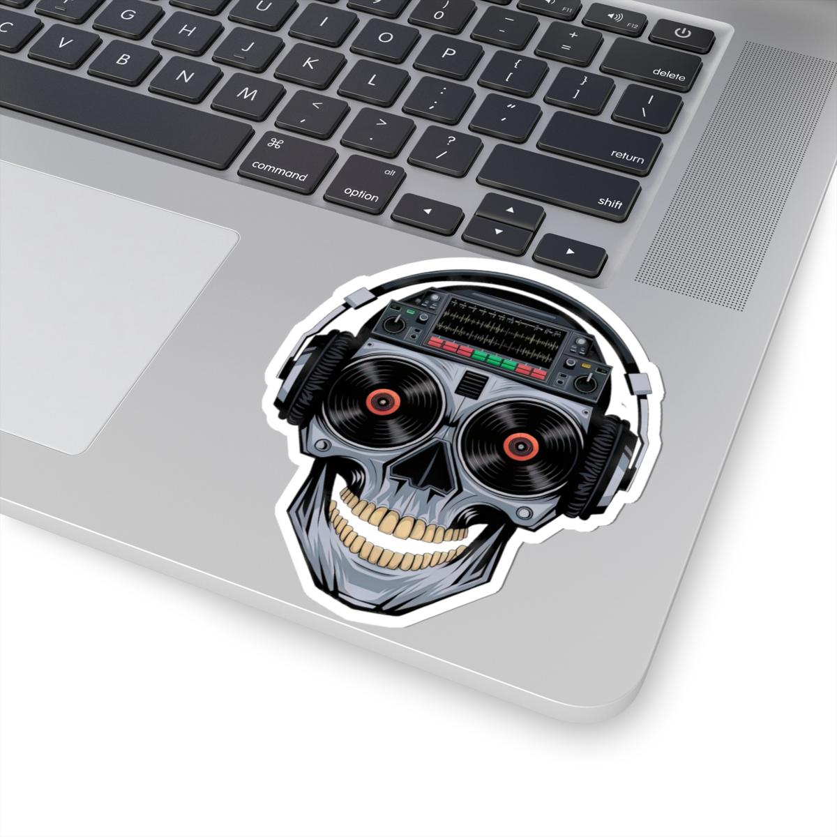 DJ Skull Sticker | Vinyl Records, Headphones, Mixer Art (Kiss Cut Decal)