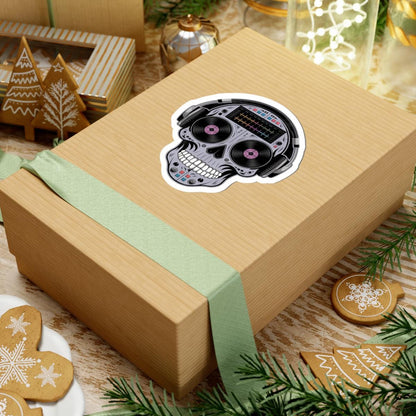 DJ Skull Sticker | Headphones, Turntable, Vinyl Record Art (Glossy)