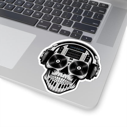 DJ Skull Sticker | Waterproof Vinyl Decal with Headphones, Turntable, Piano Keyboard
