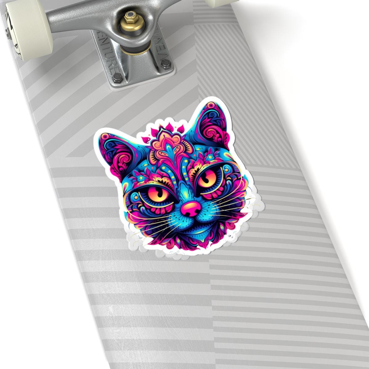 Psychedelic Cat Sticker | Neon Trippy Feline Vinyl Decal, Boho Rainbow Art (Waterproof)