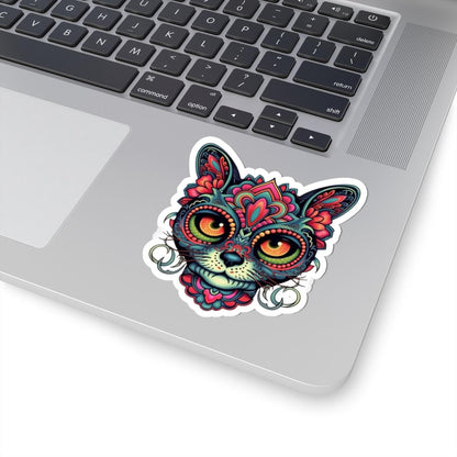 Psychedelic Cat Sticker | Mandala Floral Feline Art Vinyl Decal (Waterproof)