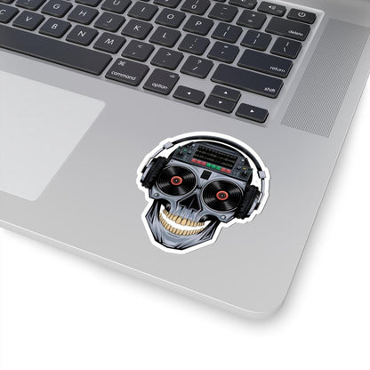 DJ Skull Sticker | Vinyl Records, Headphones, Mixer Art (Kiss Cut Decal)