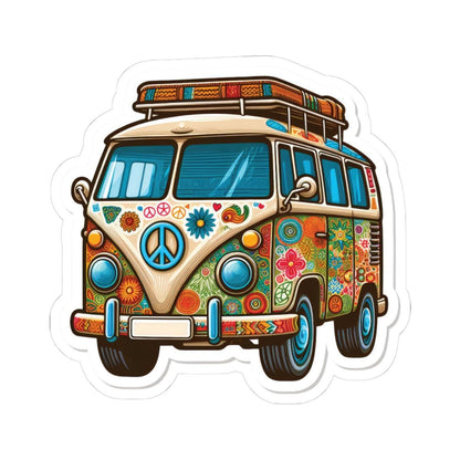ColorFlow Hippie Van Sticker | Groovy Floral Peace Sign Retro Bus Decal