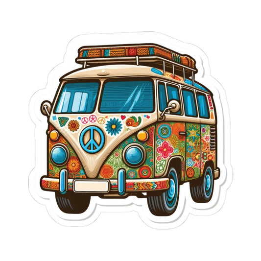 ColorFlow Hippie Van Sticker | Groovy Floral Peace Sign Retro Bus Decal
