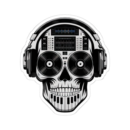 DJ Skull Sticker | Waterproof Vinyl Decal with Headphones, Turntable, Piano Keyboard