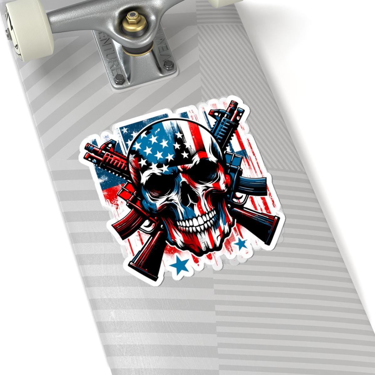 American Skull Sticker | USA Flag, Rifles, Patriotic Decal, Veteran Tactical Vinyl