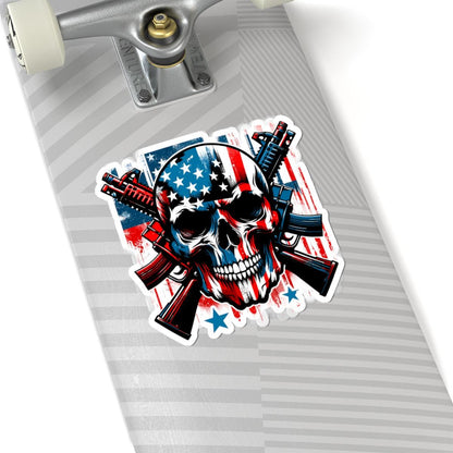 American Skull Sticker | USA Flag, Rifles, Patriotic Decal, Veteran Tactical Vinyl