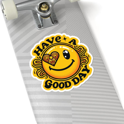 ColorFlow | Retro Sunshine Sticker with Smile Face and Heart Eye | Positive Groovy Vinyl Decal