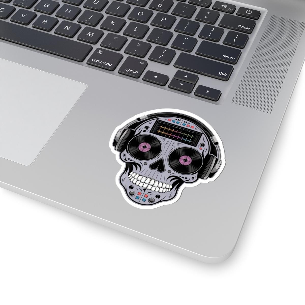 DJ Skull Sticker | Headphones, Turntable, Vinyl Record Art (Glossy)